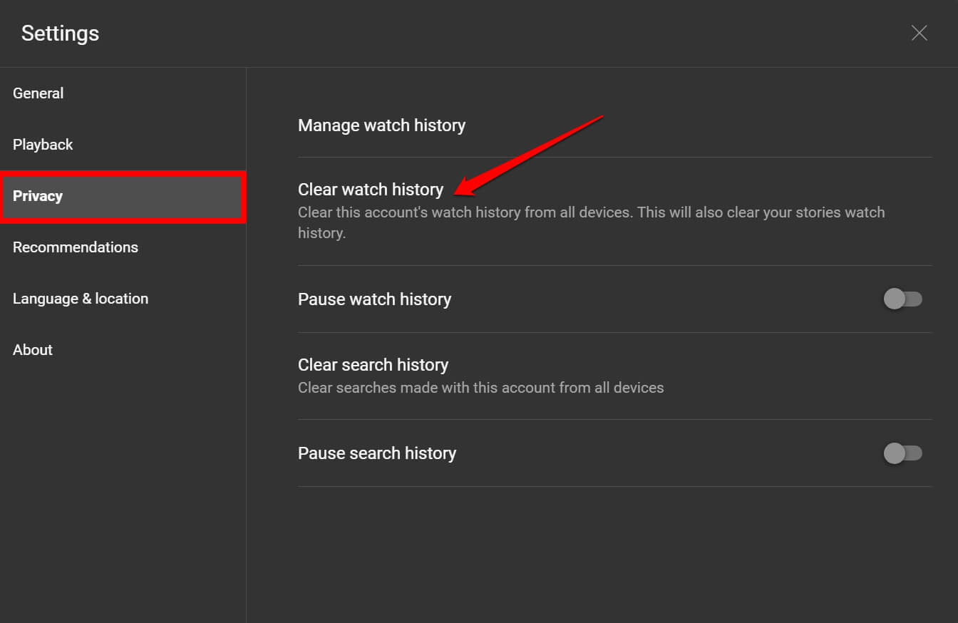 clear watch history of YouTube Music web