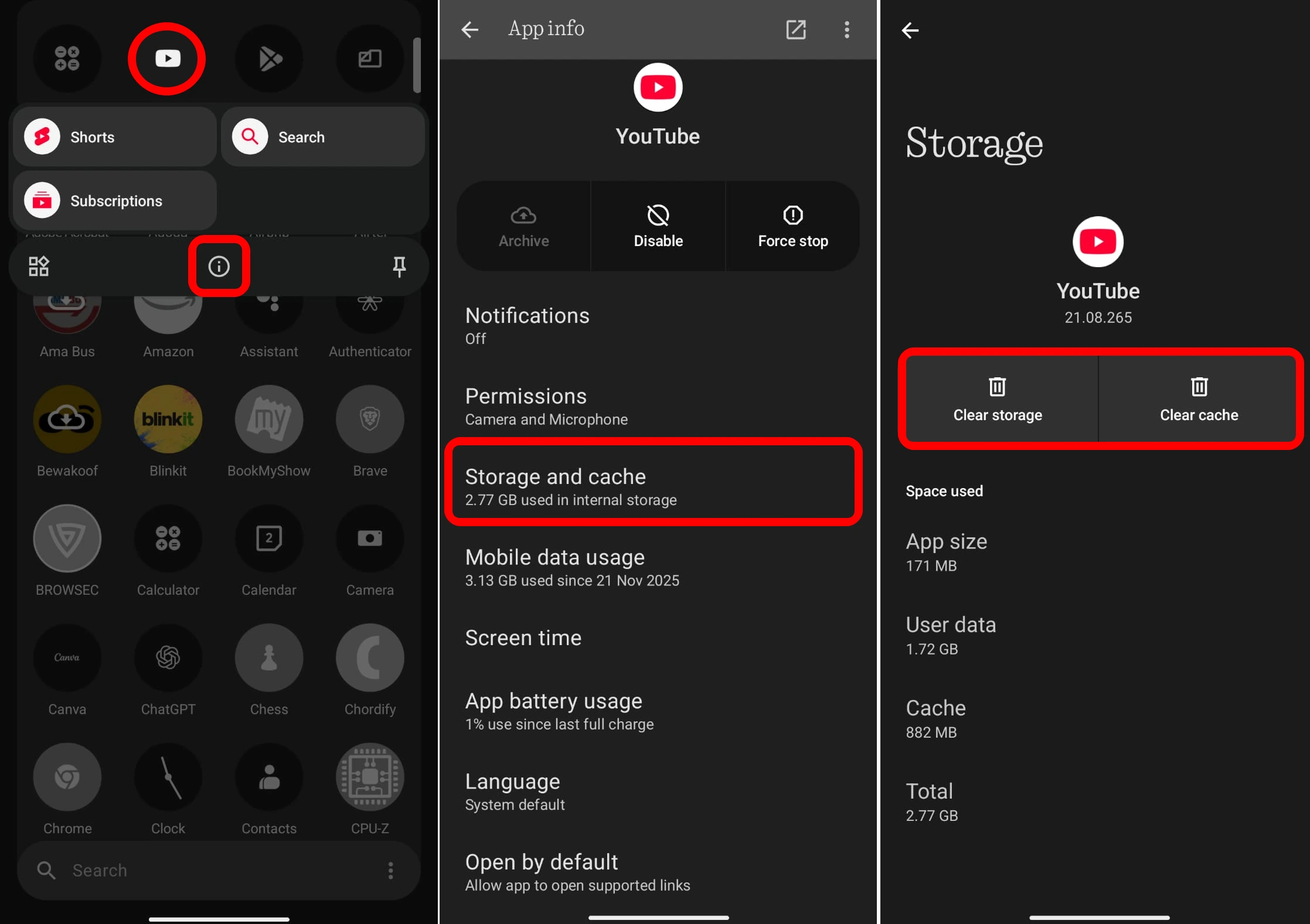 clear youtube app storage
