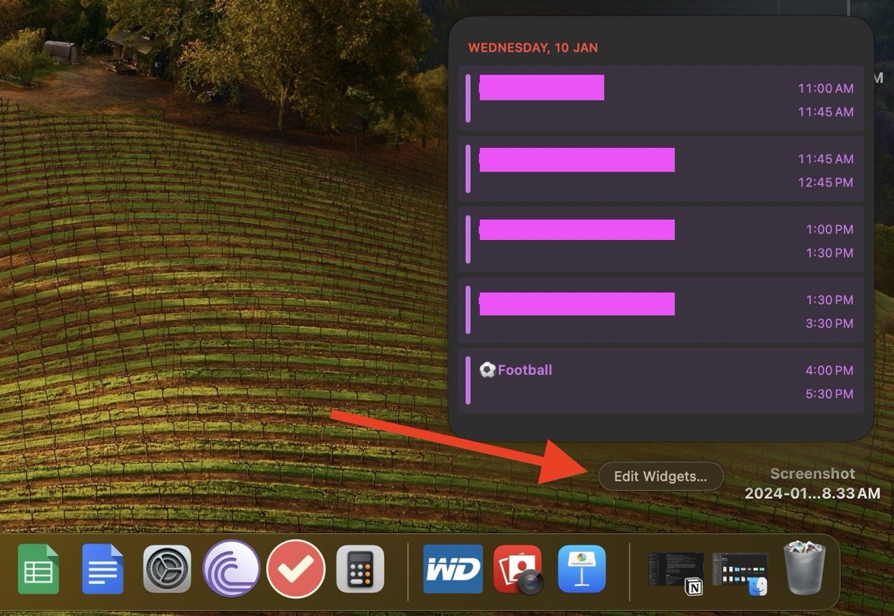 Click edit widgets in notification bar