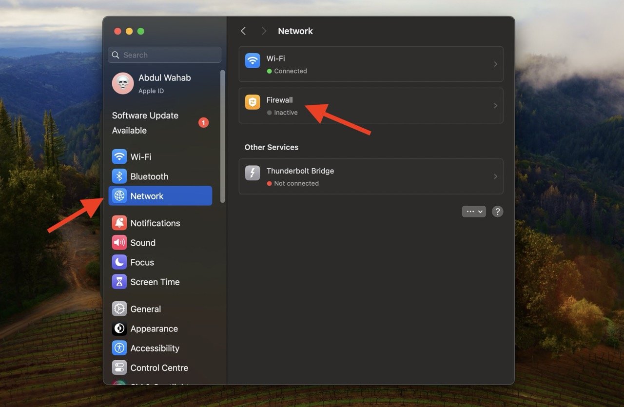 Choose Firewall from the menu