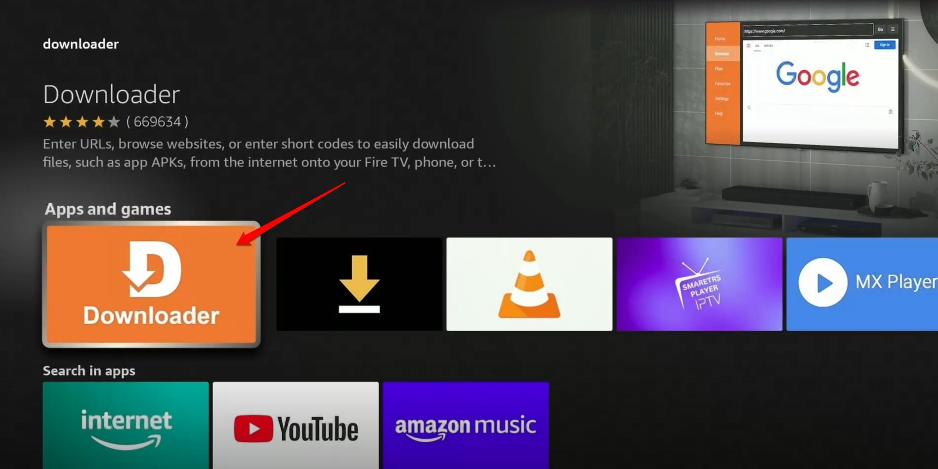 click on Downloader app icon