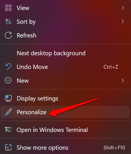 click on Personalize windows 11