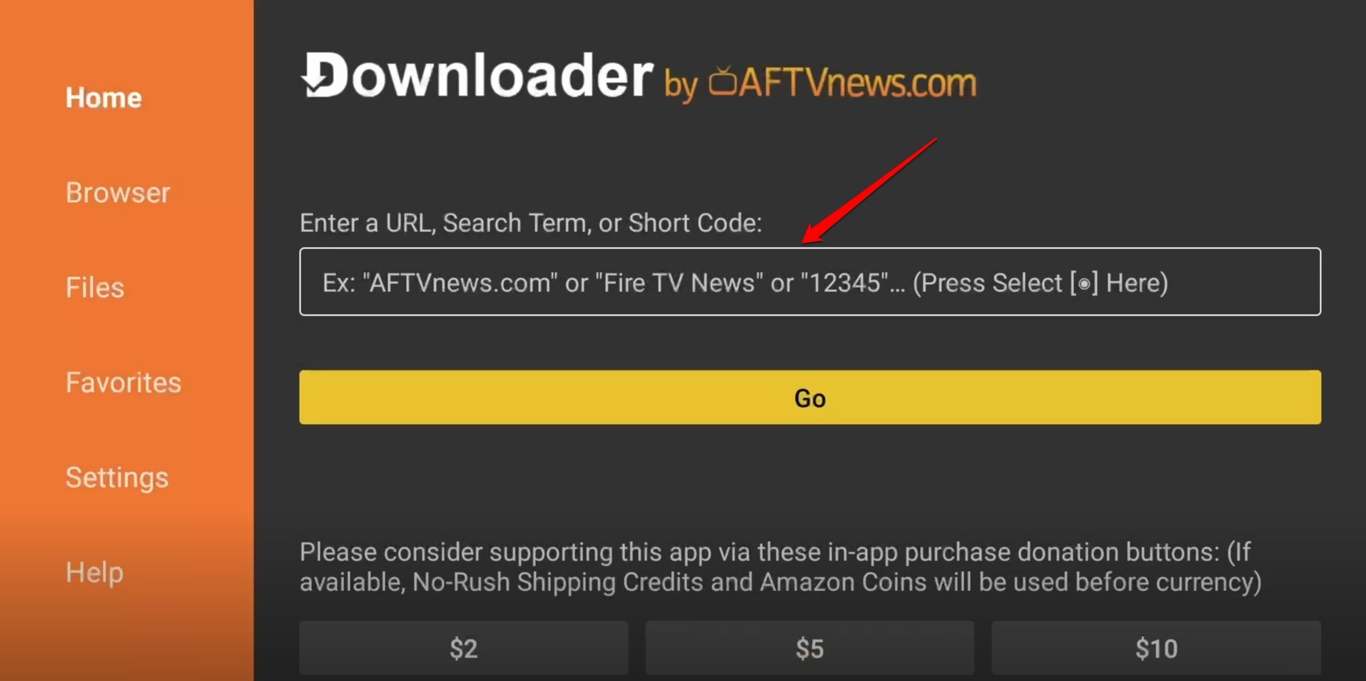 click the URL bar of Downloader app