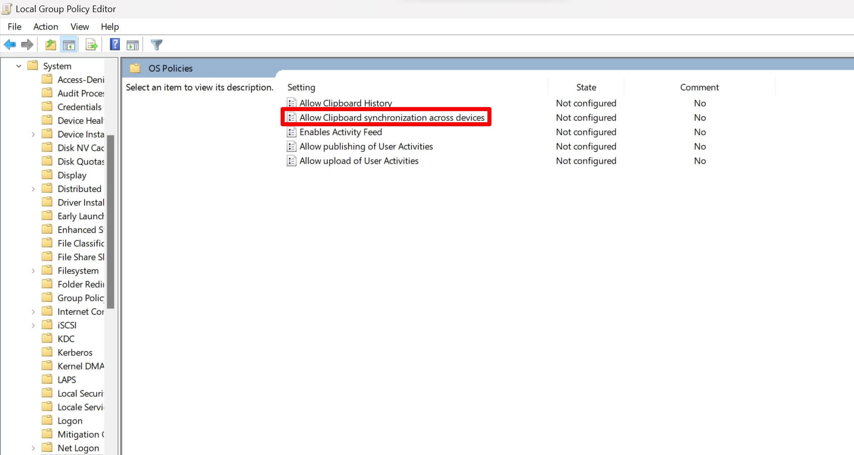 configure clipboard synchronization in group policy editor