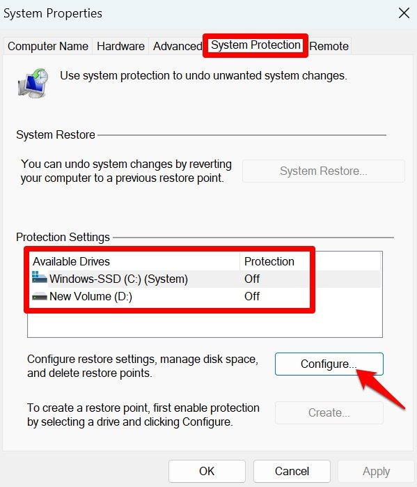 configure restore settings Windows 11