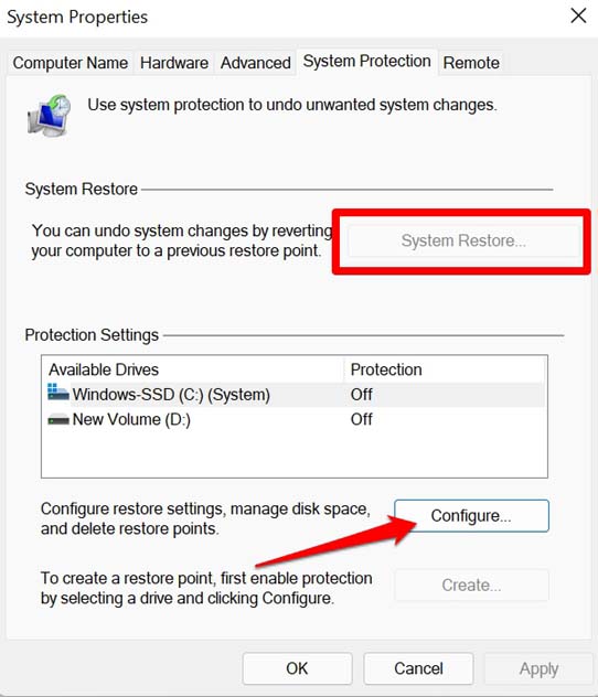 configure restore settings