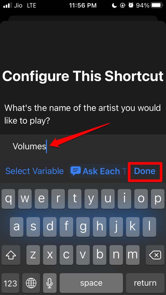configure the Siri Shortcut