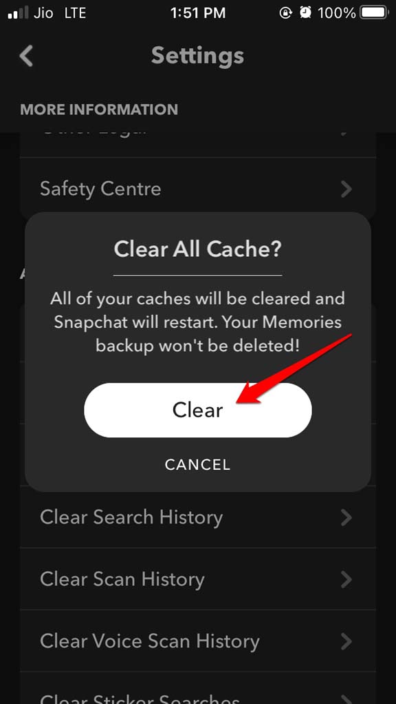confirm cache clear