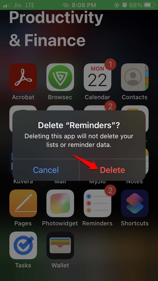 confirm deletion of iOS Reminders app