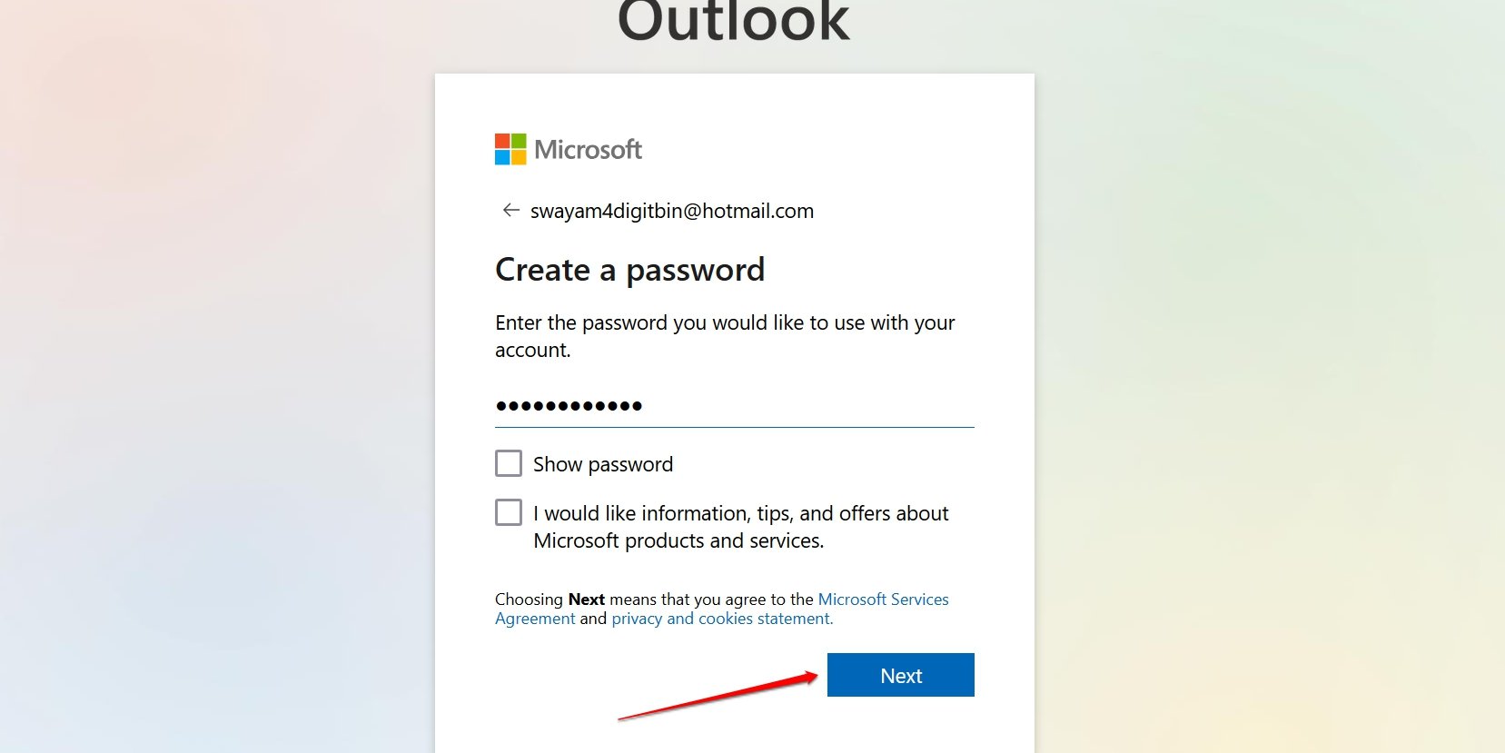 confirm hotmail password