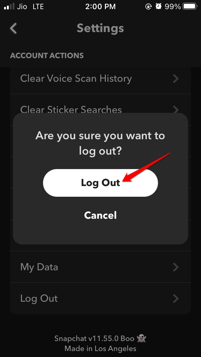 confirm log out of Snapchat
