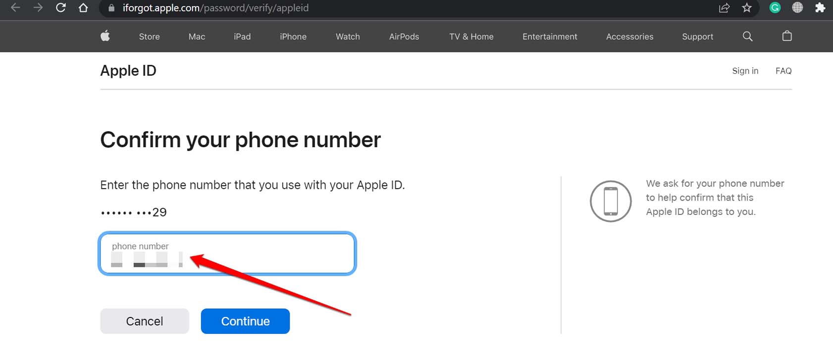 confirm phone number for Apple ID