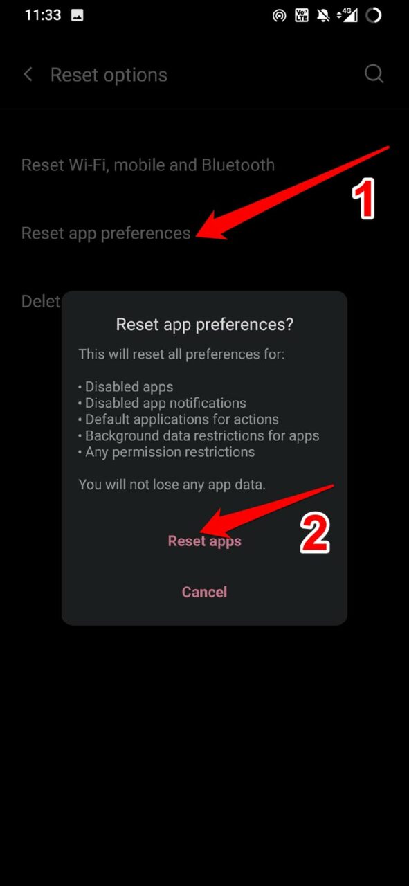 confirm reset apps on android