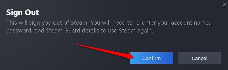 подтвердите выход из Steam 