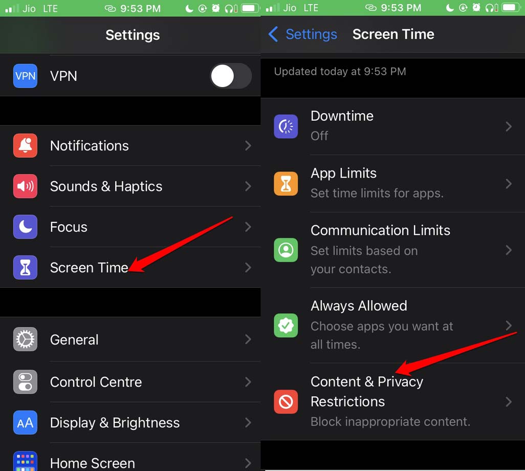 content and privacy restriction settings iOS