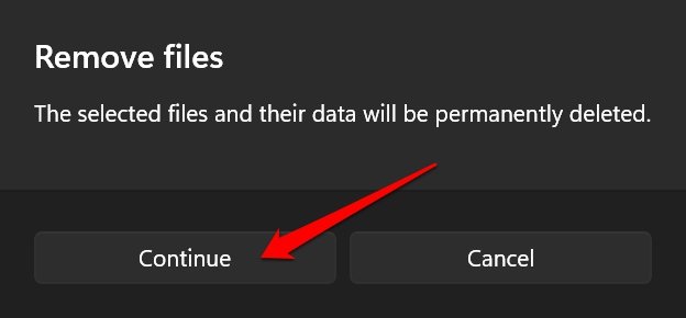 continue removing temporary files in Windows 11