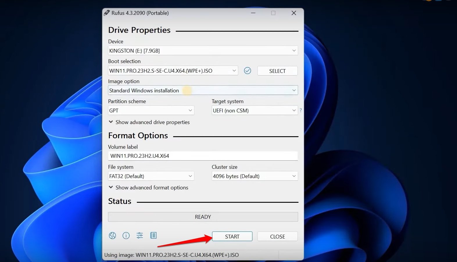 create a bootable USB drive for Ghost Spectre Windows 11