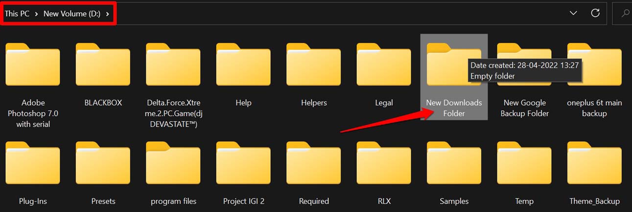 create a new folder in D drive