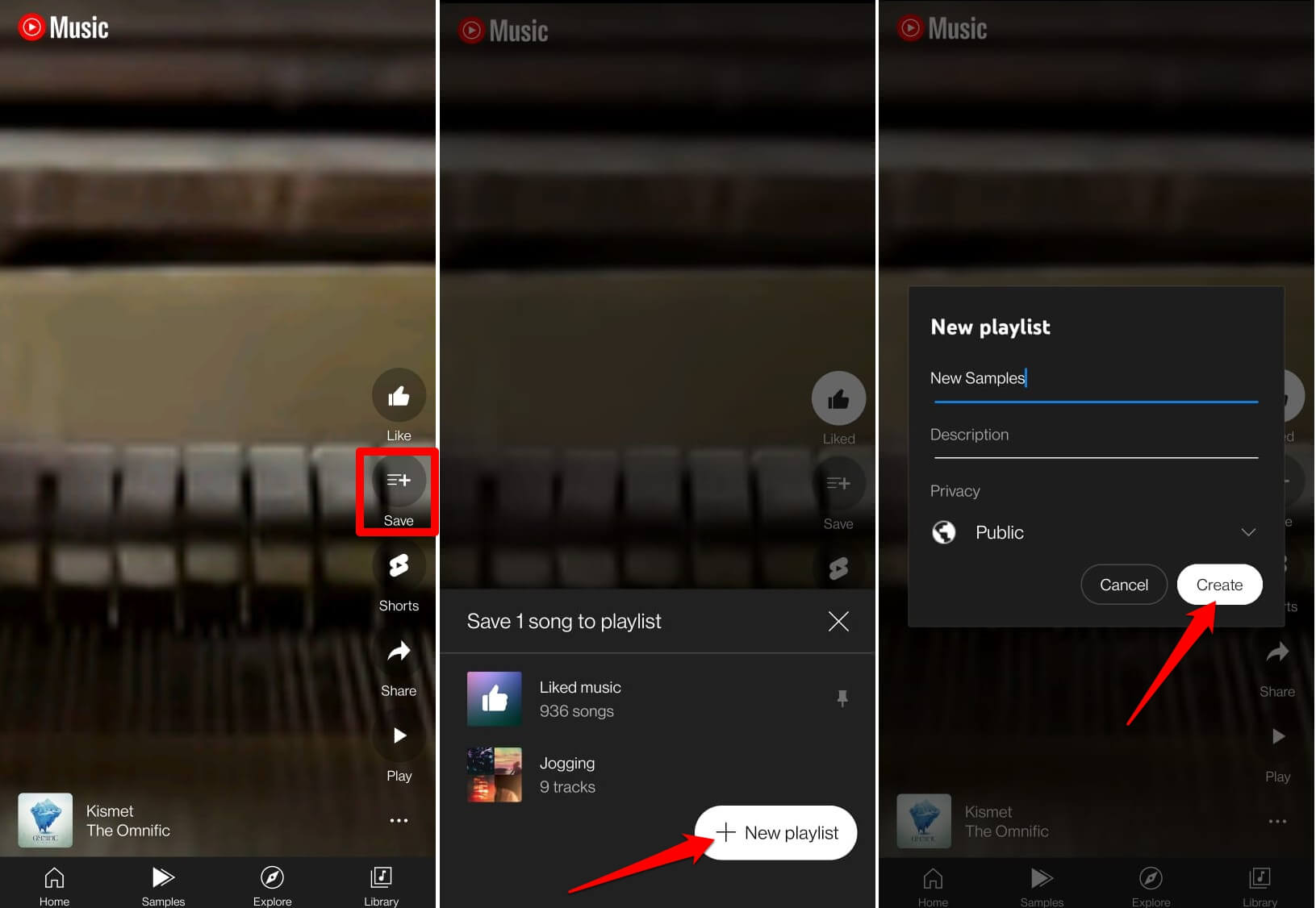 create a new playlist to save youtube music sample