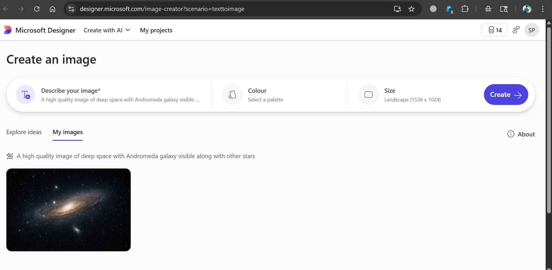 creating an AI image on Microsoft designer