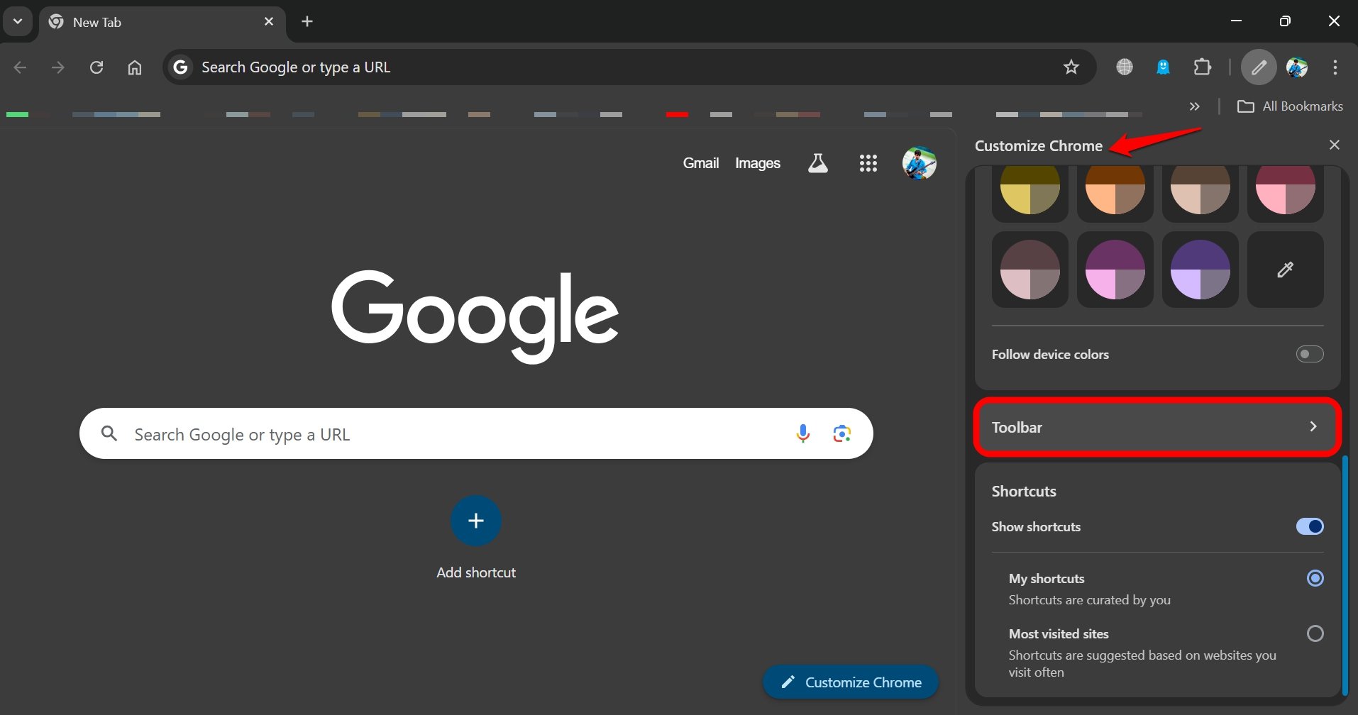 customize chrome toolbar 