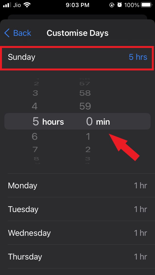 customize days on app limits