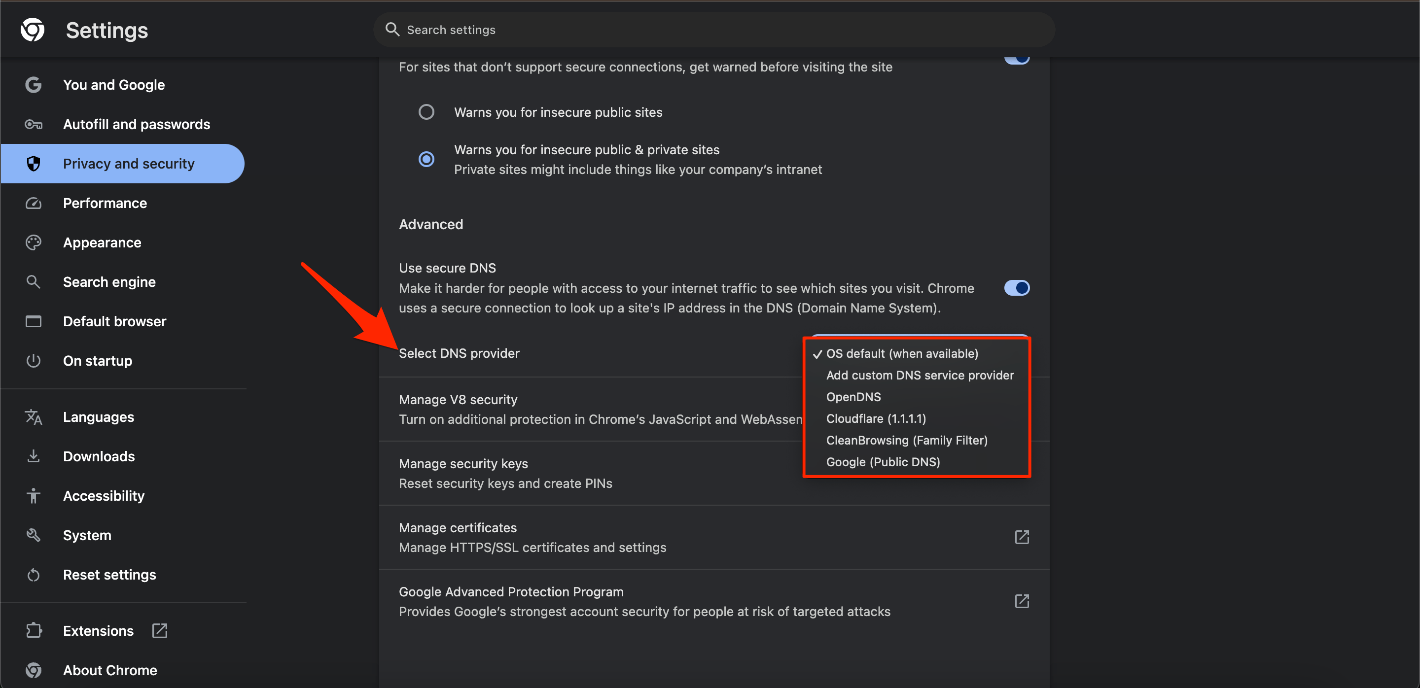 customized DNS. You can add custom DNS or use any listed DNS
