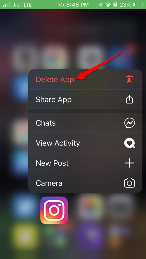 delete instagram from iOS