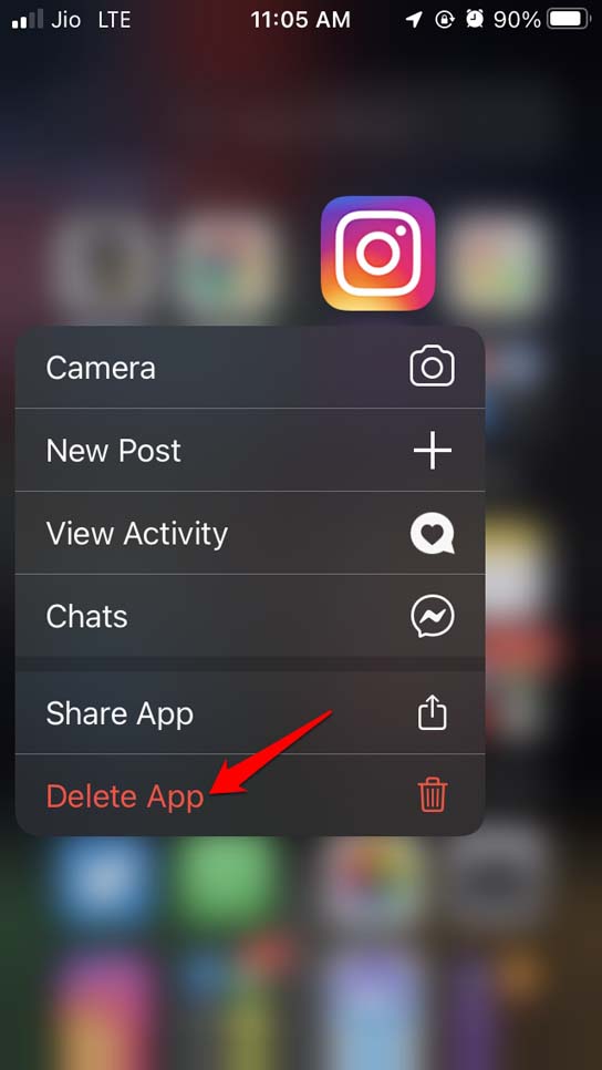 delete Instagram app iPhone