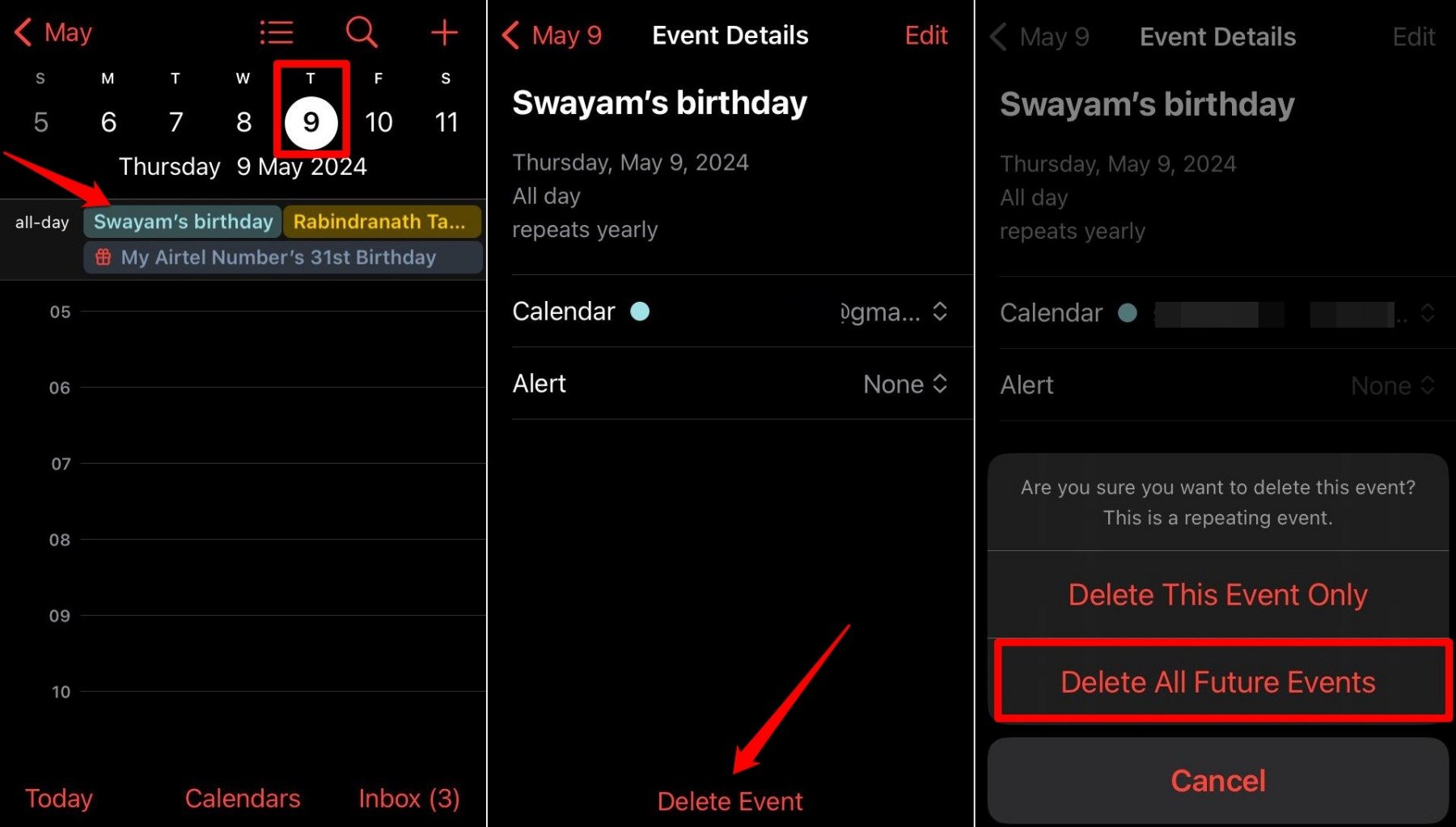 delete birthday from iPhone calendar