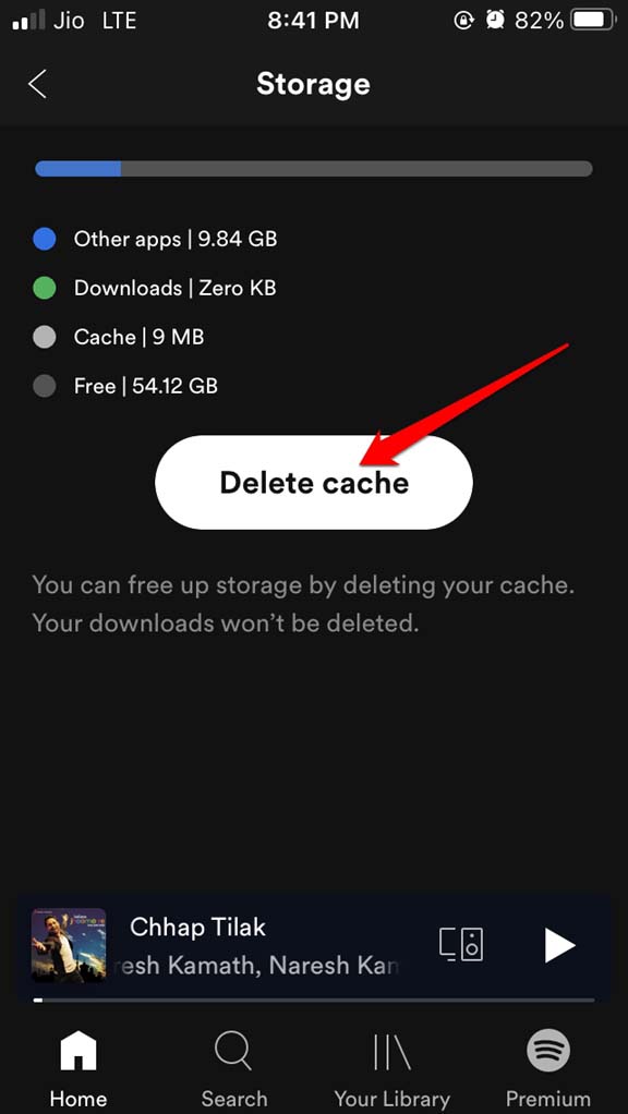 delete cache of Spotify