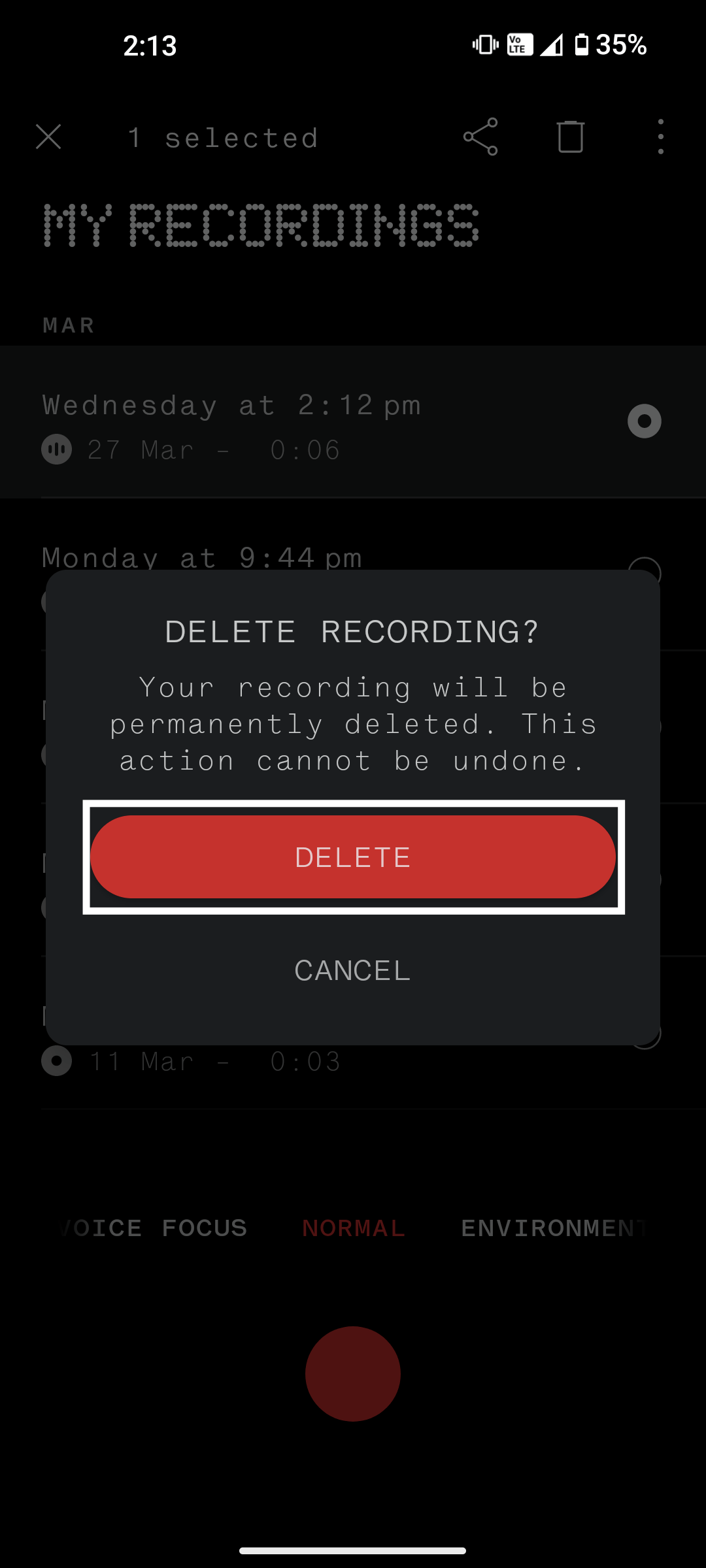 delete call recording