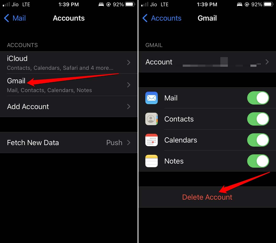 delete existing account from Apple Mail