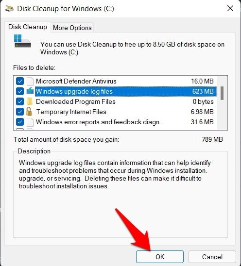 delete files via disk cleanup windows 11