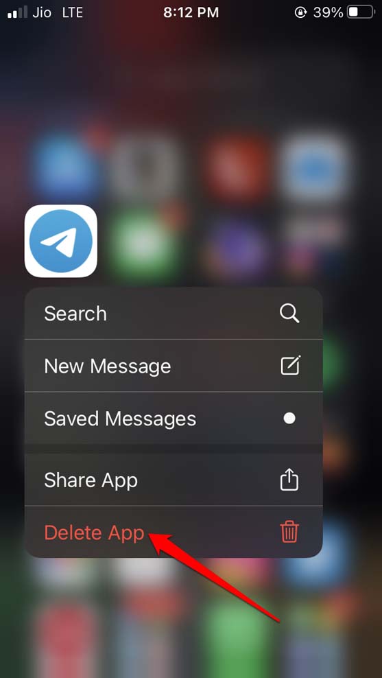 delete telegram app from iPhone