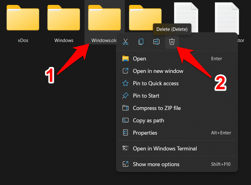 delete the windows.old folder in windows 11 via file explorer