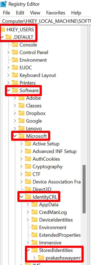 delete user account from registry editor