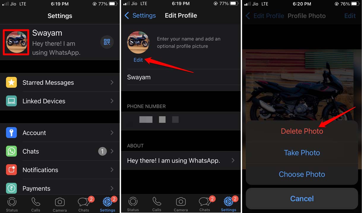 HOW TO REMOVE PROFILE PICTURE IN WHATSAPP 