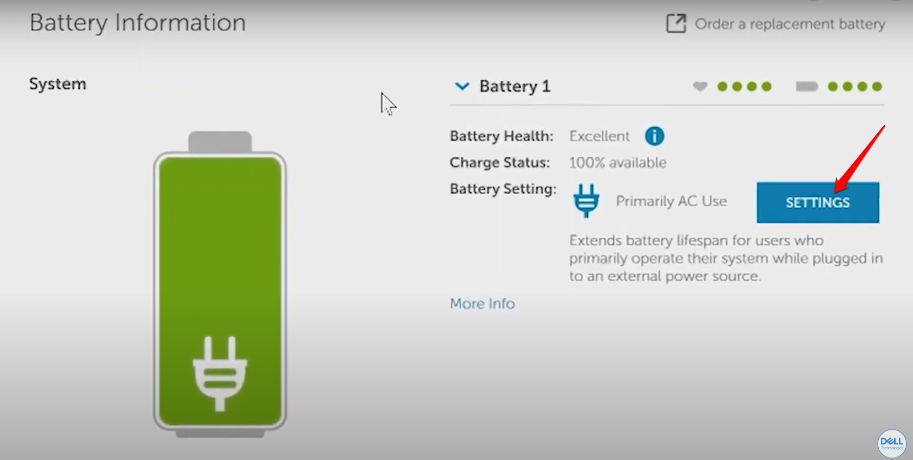 dell power manager battery setting