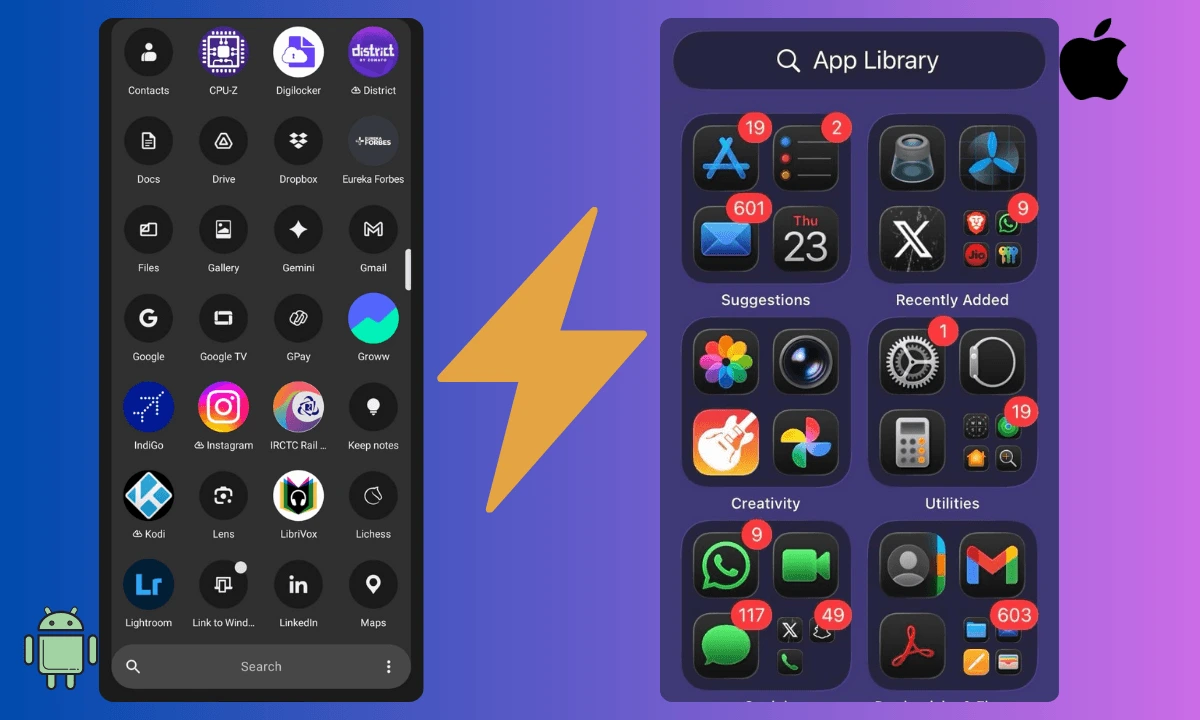 difference between Android and iOS launcher