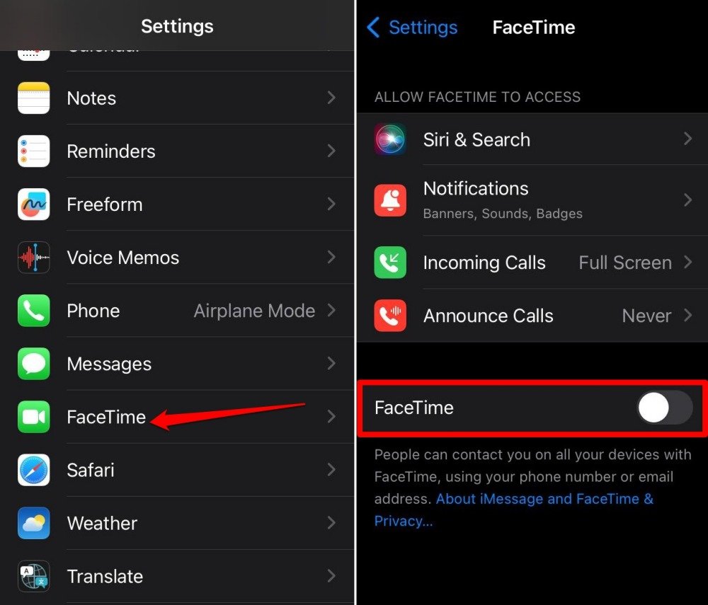 disable Facetime on iPhone