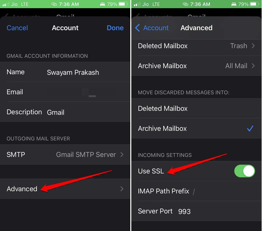 disable SSL encryption for Mail iOS