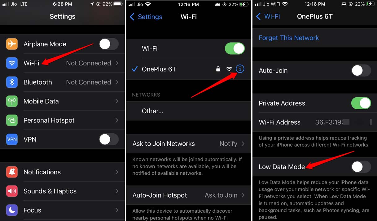 disable WiFi low data mode