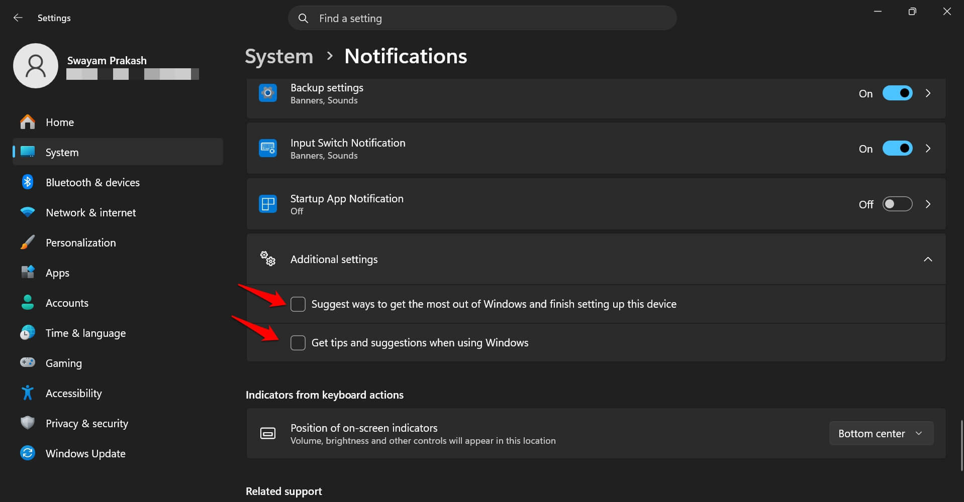 disable Windows 11 tips and suggestions post system update