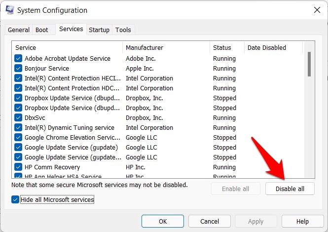 disable all third party services in windows 11