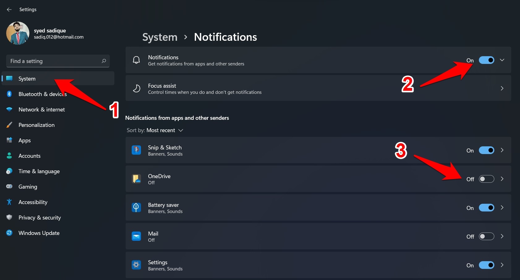 disable app notifications in windows 11