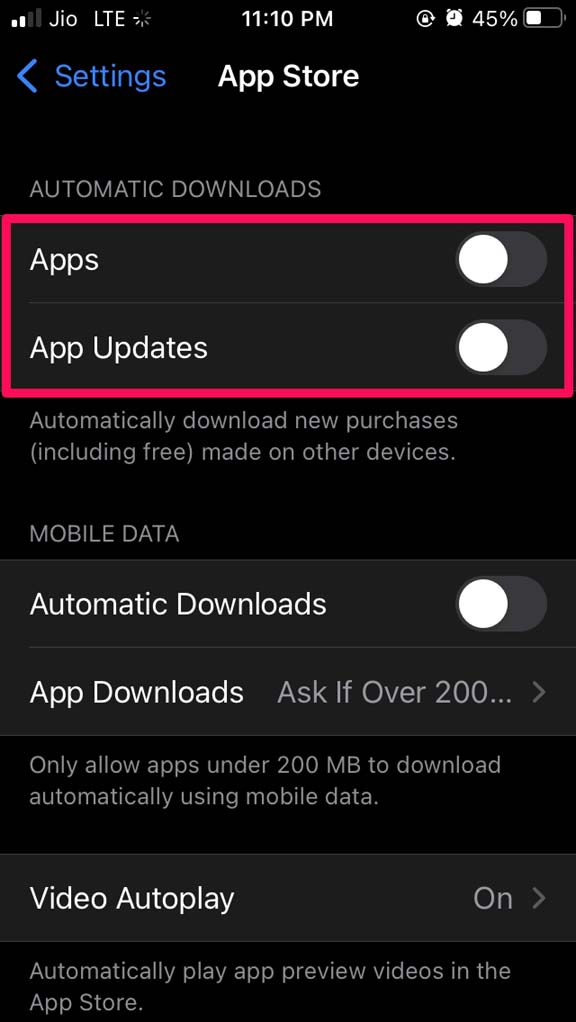 disable apps and app updates