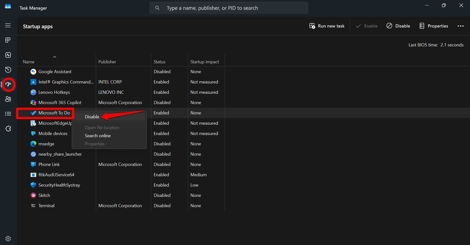 disable apps at startup in Windows 11