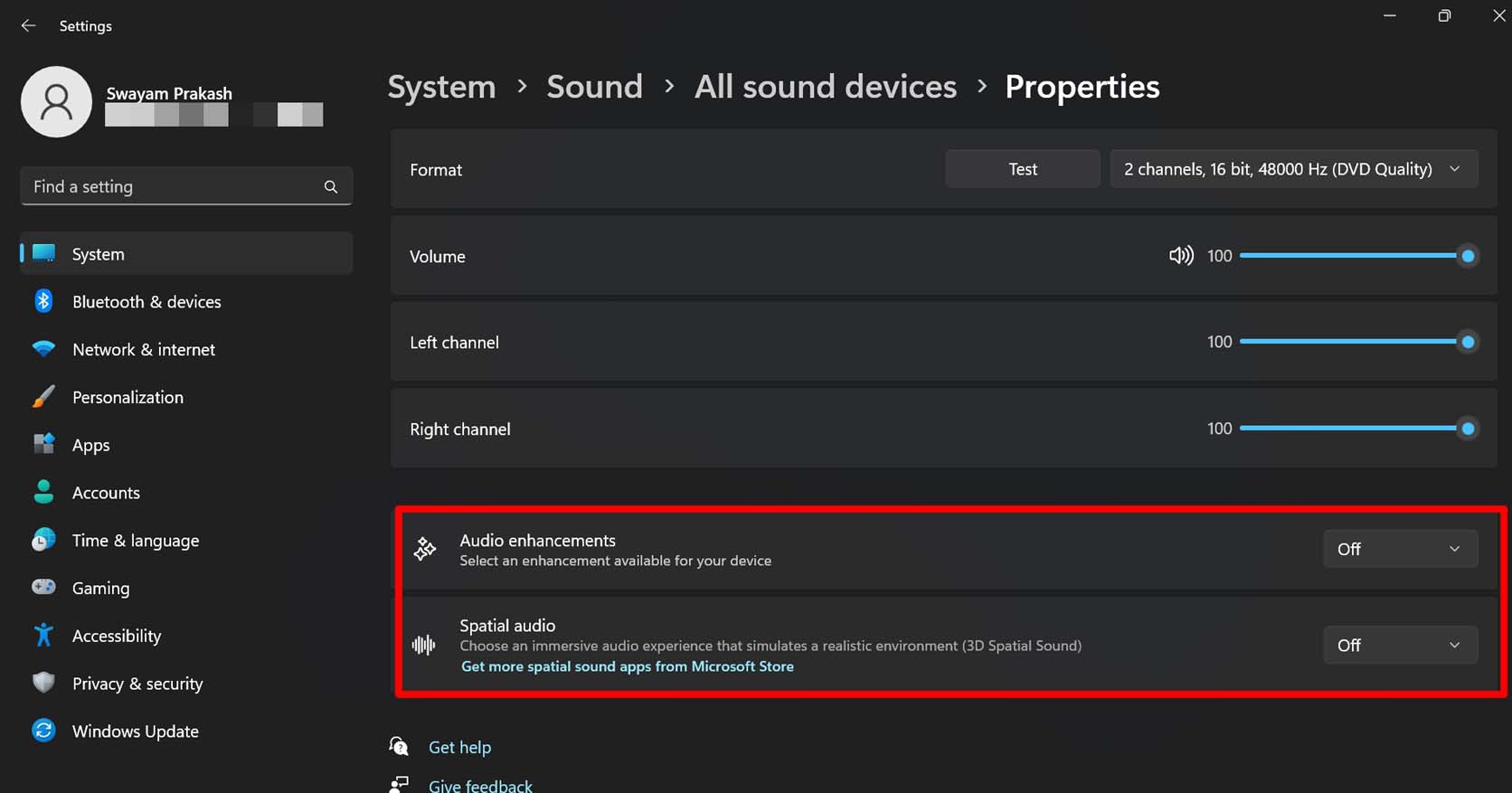 disable audio enhancements in Windows OS