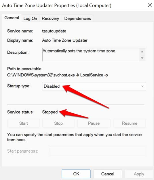 disable auto time zone updater